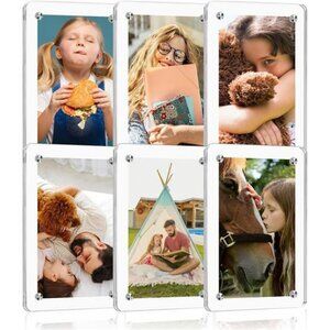 Acrylic magnetic polaroid frames set of 6 mini photo display for fridge or locke